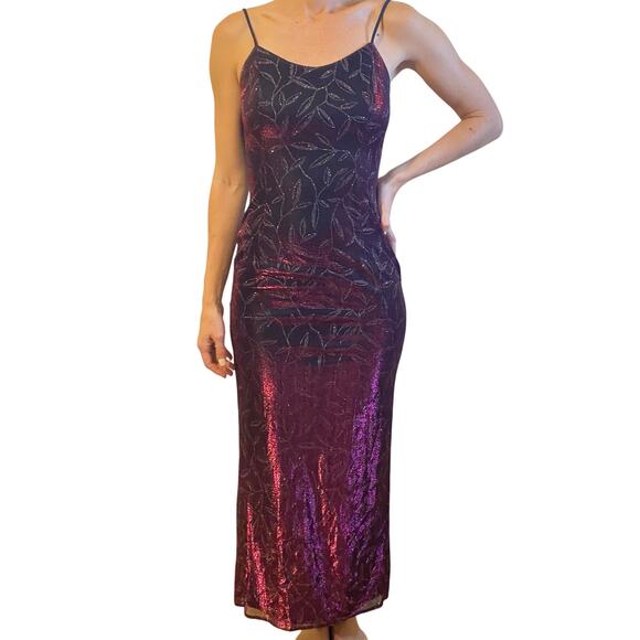 Vintage 90's Jessica McClintock Gunne Sax Metallic Pink Formal Gown Dress  Size 3